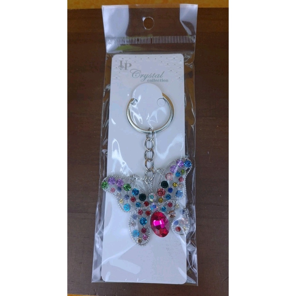 NIP‎ Crystal Collection Multicolor Crystal Butterfly Silver Tone Keychain
